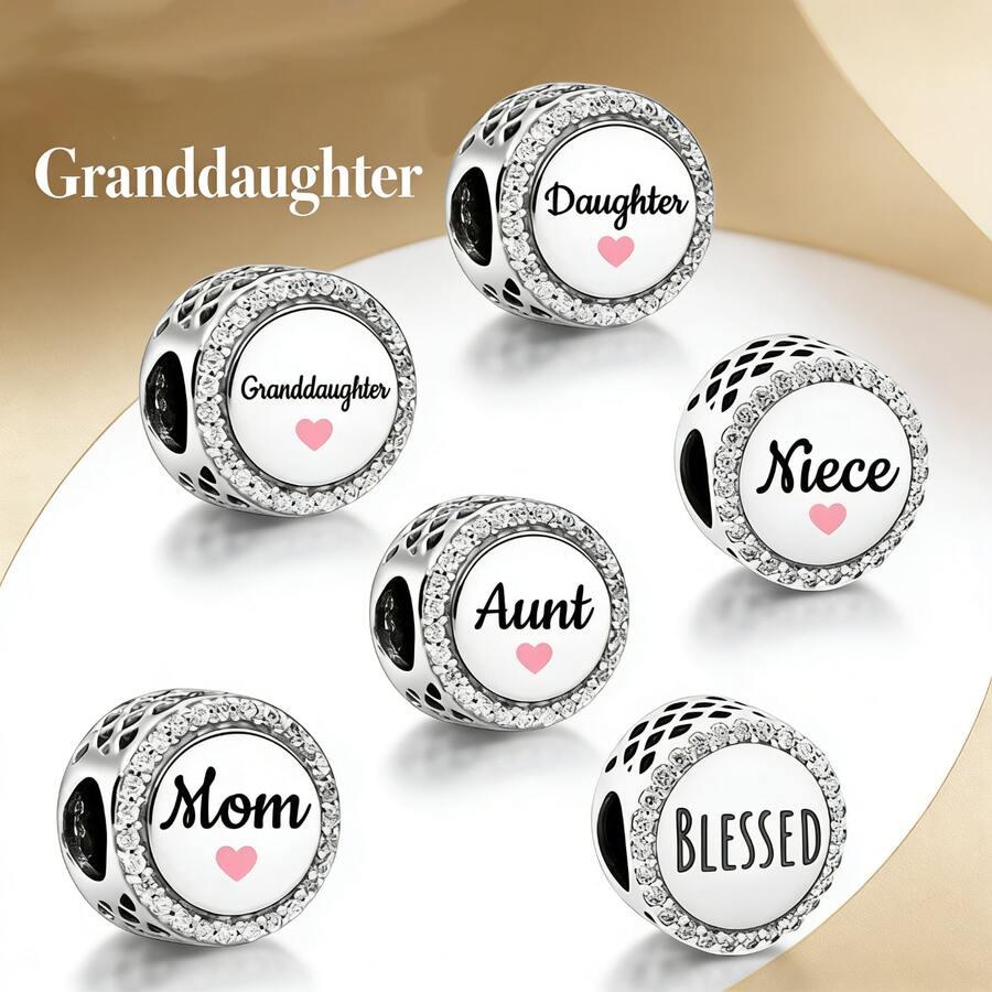 1 hạt charm hình trái tim gia đình - Mẹ, con gái, dì, cháu gái, cháu nội/cháu ngoại, mạ bạc, tự làm vòng tay và trang sức. - Nhiều màu - Xem 1