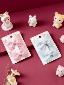 4pcs Glitter Bow Hair Clips Set, Cute Bangs Clips Versatile Daily Wear - MultiWarna - View 3