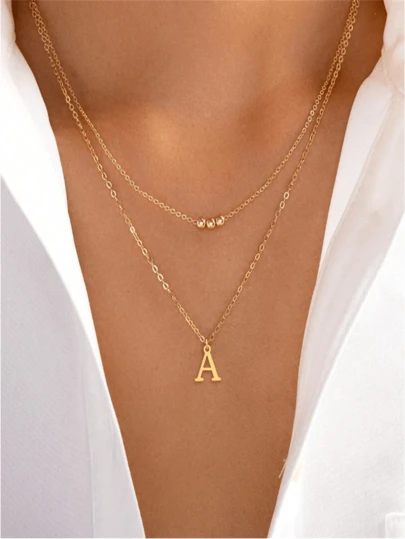 Bộ 2 chiếc vòng cổ choker mặt dây chuyền hình trái tim, chữ cái đầu tên, bằng thép không gỉ, mạ vàng, dành cho nữ, quà tặng trang sức.