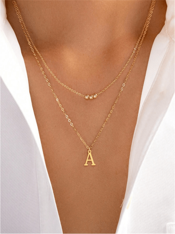 Bộ 2 chiếc vòng cổ choker mặt dây chuyền hình trái tim, chữ cái đầu tên, bằng thép không gỉ, mạ vàng, dành cho nữ, quà tặng trang sức.