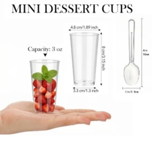 Bộ 20/40/100 chiếc cốc nhựa mini đựng tráng miệng 90ml (3oz), bát tráng miệng bằng nhựa tái sử dụng, cốc tròn đựng tráng miệng, khuôn bánh, thích hợp cho các món tráng miệng, bánh pudding, mousse, dã ngoại và tiệc tùng. - trong suốt - Xem 11
