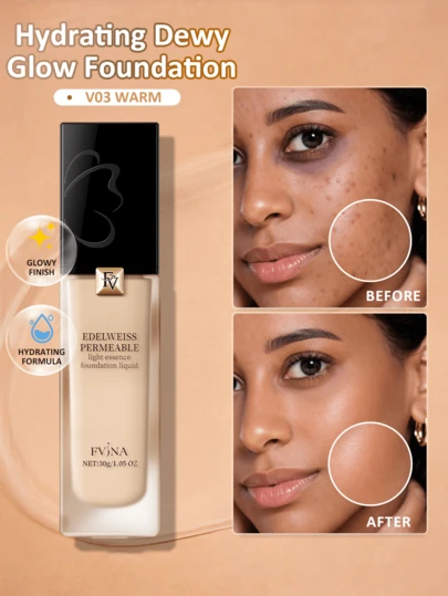 Fundación FV de alta cobertura -Fundación hidratante de larga duración y acabado perfecto, corrector de color, cobertor de poros y manchas, sin grasa ni cakey, para todo tipo de piel. Maquillaje de belleza de marca, pintura facial, cosmética para mujeres y niñas, perfecta para invierno y primavera, ideal para el estilo Y2K, moda elegante, adecuada como regalo de cumpleaños, San Valentín, lista para fiestas rave. Mejor color