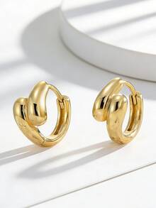 Charm-In Double Curved 18K Gold Plated Huggie Earrings | Dainty Chunky Fashion Earrings For Women | Perfect For Stacking & Daily Wear - Gold - View 4