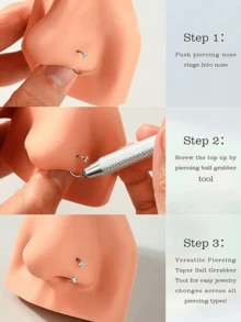 20G Horseshoe Nose Ring(Free Ball Holder) Internally Threaded Gems,Earring Daith Cartilage Helix,Piercing Jewelry With Grabbing Tool. - Silver - View 6