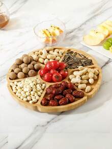 7-Compartment Bamboo Food Tray (Sun-Shaped), Suitable For Snacks/Fruits/BBQ/Salad/Nuts/Desserts, Also Can Be Used As Food Container, Nut Box, Lunch Box, Applicable For Home/Yard/Restaurant/Hotel/Kitchen, Tableware Kitchen Decor, Yard, Ramadan, Plate - Multicolor - View 2