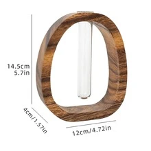 Solid Frame Glass Test Tube Vase, Modern Wooden Glass Test Tube Vase Desk Hydroponic Plant Modern Decorative Hydrophilic Plants Vases Suitable For Home And Office Use Small Size (Small) - B - Xem 3