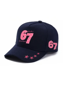 1顶粉色“67”数字印花男女通用弯檐棒球帽，街头时尚户外运动帽，适合日常佩戴和送礼，夏季、海滩、假日、节日、旅行 - 多色 - 查看 7