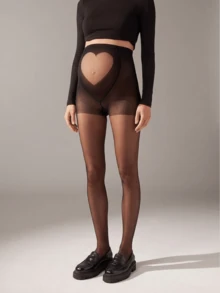 1 đôi tất bầu dành cho nữ, quần legging bầu mùa xuân hè, quần tất mỏng mùa hè, tất kiểu gợi cảm, quần legging họa tiết hình trái tim, tất bầu. - màu đen - Xem 3