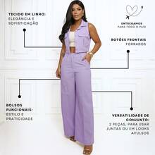 Elegant Women's Linen Vest And High-Waisted Pants Set - Lilac Purple - View 4