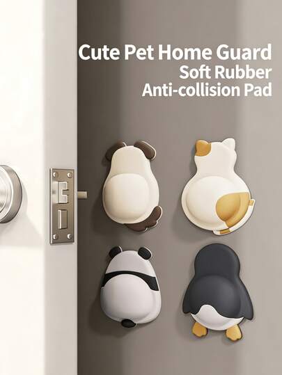 1pc Cartoon Anti-Collision Pad, Soft Rubber Door Handle Bumper, Home Fridge Door Stopper, Cute Pet Cushion