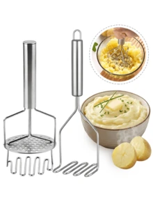 1pc Potato Masher, Mashed Potato Masher, Effortless Mashed Potato Maker, Masher, Sweet Potato/Pumpkin/Conus Masher, Can Prevent Ingredients From Clumping And Sticking To Hands, Suitable For Other Ingredients Such As Potatoes, Sweet Potatoes, Pumpkins, Taro, Avocados, Cheese, Etc. Easy To Disassemble And Clean, Suitable For Kitchens - Silver - View 1