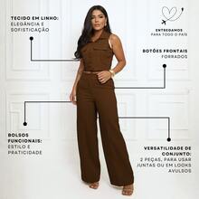 Elegant Women's Linen Vest And High-Waisted Pants Set - 鏽棕色 - 查看 4