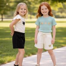 Kids Fashion 2 Conjunto Infantil Menina Verão Criança 2 a 8 Anos Combo 2 Conjuntinhos Modinha Malha Antialérgico Confortável - Multicolorido - Visão 6