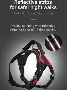 适用于小型、中型和大型犬的狗狗胸背带，反光防拉扯设计，透气材质，带提手 - 黑色 - 查看 10