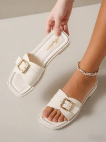 Sandales femme abricot, sandales femme à boucle, nouvelles sandales d'été femme, sandales mode femme, sandales élégantes femme, minimaliste classique personnalisé, doux confortable respirant, design boucle métal, style plage et resort, sandales pour usage quotidien, sandales femme - Nude - Voir 3