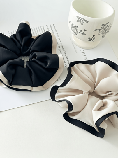 1/2pcs Women's Silk Satin Large Embroidered Ruffle Scrunchies, Contrast Color, Soft Non-Slip Hair Ties, Elegant Fashion Hair Accessories Suitable For Daily, Office, School, Wedding, Birthday Party, Holiday And Other Occasions