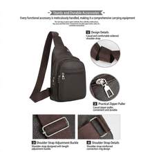 男士荔枝纹时尚胸包，商务斜挎包，简约单肩包，PU皮革，商务斜挎包，胸包，简约，轻便，大容量，旅行必备，百搭 - 彩色 - 查看 9