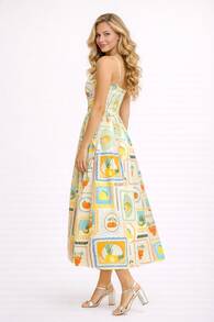 Women's Printed Dress With Thin Criss-Cross Straps At The Front, A Cutout At The Waist, And A Flared Midi Skirt – Romantic Dress With A Chic, Feminine Look And French Inspiration, Ideal For Dates, Parties, Travel, And Elegant Everyday Wear - 杏色 - 查看 7