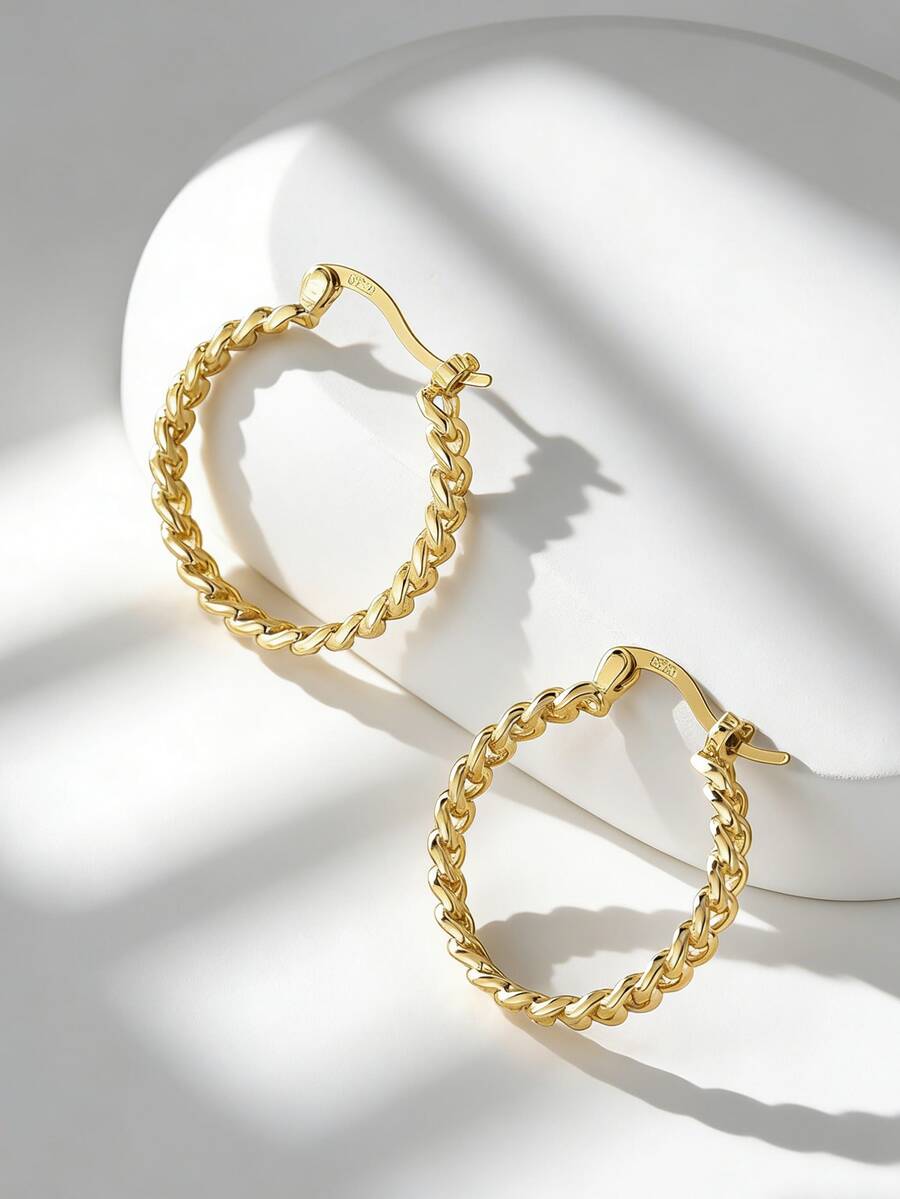 Charm-In Cuban Link Kette 18K vergoldete Creolen | Zarte klobige Mode-Ohrringe für Frauen | Perfekt zum Stapeln & täglichen Tragen - Gold - Übersicht 1