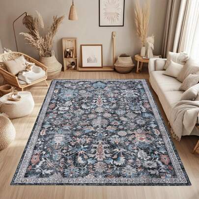 1件复古花卉图案地毯，卧室装饰地毯，小地毯，地毯，家居装饰，客厅地毯，卧室地毯，客厅家居装饰，户外地毯，可水洗地毯