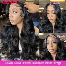 NATAN 蕾丝前假发，真人发前额，直发波波头，蕾丝前额假发，适合初学者，13x4 蕾丝闭合，预先拔毛的蕾丝前额真人发假发，自然色，200% 密度，混合纤维，由真人发前额、合成纤维和蛋白质纤维制成。 - 自然色&黑色系 - 查看 5