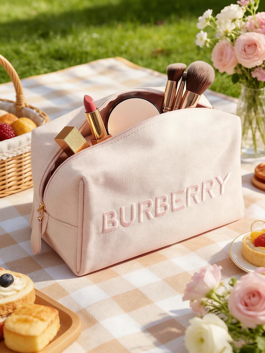 Burberry Túi đựng mỹ phẩm bằng vải canvas màu hồng nhạt, chất liệu mới, kiểu dáng thời trang Xuân Hè 2026, thêu logo, tiện dụng mang theo bên mình. Túi trang điểm. - màu hồng nhạt - Xem 1