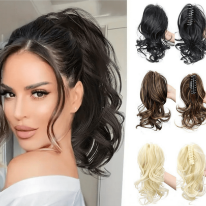 Tóc giả đuôi ngựa ngắn xoăn kiểu châu Âu và Mỹ, buộc nửa đầu kiểu thác nước, kẹp càng cua, bán sỉ tóc đuôi ngựa bồng bềnh, phụ kiện tóc mùa hè, kẹp tóc đi biển, kẹp tóc du lịch.