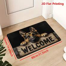 1pc German Shepherd Dog Head Wooden Sign Welcome Print, Vintage Style, Non-Slip, Machine Washable, Multi-Functional, Soft & Comfortable, Suitable For Bedroom, Kitchen, Dining Room, Bathroom, Holiday Decor, Spring Door Mat - Multicolor - View 13