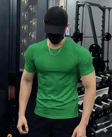 Men's Plain Short-Sleeve T-Shirt With Elastane, Viscose Lycra Knit - Lá cờ - Xem 2