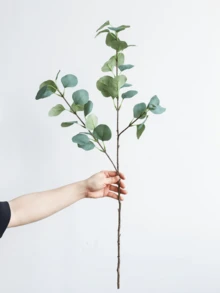 1件人造桉树枝叶，喷漆绿色丝绸塑料植物花卉，适用于家居派对婚礼装饰、礼物、生日、毕业典礼、家居装饰、返校季、房间装饰、学习用品 - 綠色 - 查看 3
