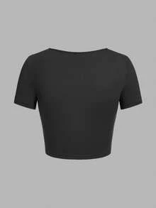 3件套欧美风方领短款紧身短袖T恤 - 彩色 - 查看 3