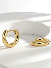 Charm-In Chunky Round 18K Gold Plated Huggie Earrings | Dainty Bold Fashion Earrings For Women | Perfect For Stacking & Daily Wear - Gold - View 5