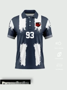客製化 Monterrey 主場 Polo 衫，可自訂姓名與號碼，海軍藍與白色藝術透氣運動 Polo 衫，夏季款 - 寶藍色 - 查看 2