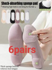 1/4/6 Pairs Women Colorful Sponge Padded Boat Socks, Thin Breathable Non-Slip Invisible Liner Socks For Spring/Summer/Autumn, Suitable For High Heels & Flats, Versatile Daily Wear - Multicolor - View 4