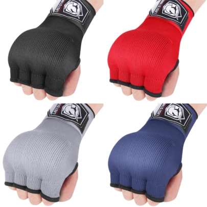 GINGPAI Muay Thai Boxing Gel Gloves, Adult Half Finger Fingerless Gloves, Slouchy Quick Hand Wraps & Knuckle Protector Combo For Men & Women
