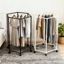 One 360° Rotating Hexagonal Clothes Rack With Wheels, Heavy-Duty Rolling Clothes Rack, Space-Saving, Sturdy Metal Floor-Standing Multi-Bar Clothes Rack, Suitable For Bedrooms, Dormitories And Balconies, Floor-Standing Rotating Clothes Rack, Portable Wardrobe Rack, Freestanding Clothes Rack, Retail Clothing Display Rack, Laundry Room Storage Rack, Home Decor, Room Decor, Wardrobe Storage Rack. - Multicolor - View 4