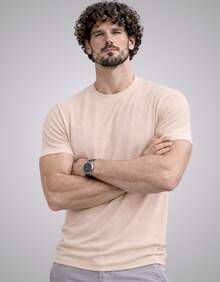 Premium Textured T-Shirt, Men's Casual Textured Knit Shirt - 米色 - 查看 4