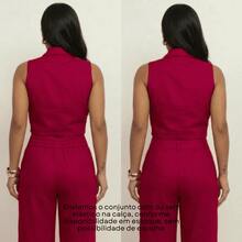 Elegant Women's Linen Vest And High-Waisted Pants Set - Hot Pink - View 9