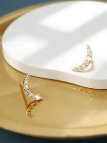 Charm-In Bông tai hình trăng lưỡi liềm mạ vàng 18K | Bông tai thời trang tinh tế lấy cảm hứng từ bầu trời dành cho nữ | Hoàn hảo để đeo cùng nhiều bông tai khác và đeo hàng ngày. - Vàng - Xem 3