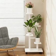 4-Tier Movable Balcony Flower Rack, Sturdy Multi-Layer Indoor/Outdoor Plant Stand, Practical And Decorative Flower Storage Rack For Home, Garden, And Terrace Decoration - Space-Saving Storage Rack - 查看 5