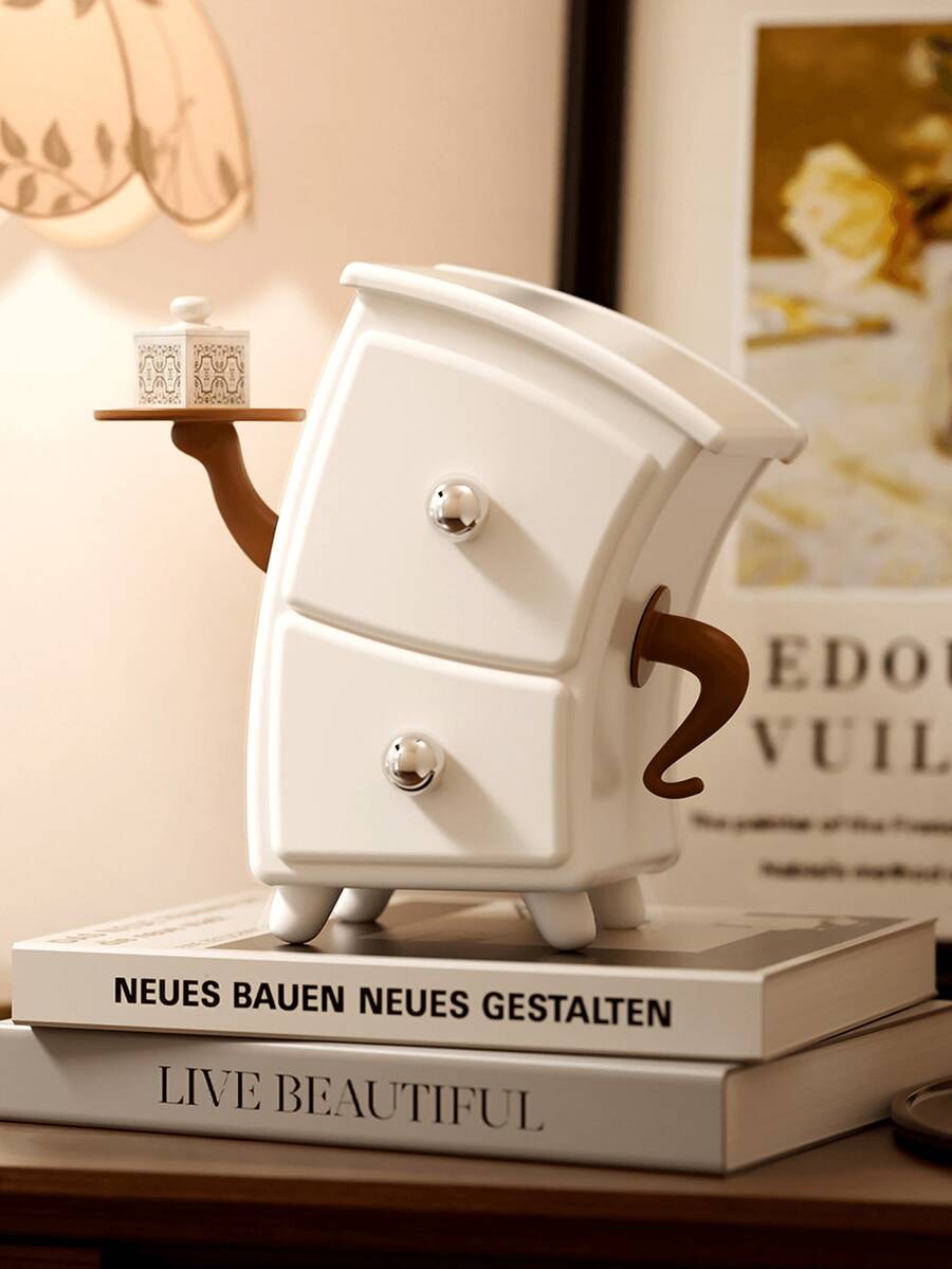 Kreative Akimbo-förmige Schreibtischorganizer für Schmuck & Schlüssel, 2026 neuer Poetcore-ästhetischer gebogener Aufbewahrungsschrank mit 2 Schubladen & Ablage, Make-up- & Stationery-Aufbewahrungsbox, einzigartiger cremeweiße Harz-Accessoire-Box, funktionale Kunstobjekt für Eingangsbereich / Schminktisch / Büroschreibtisch / Nachttisch, Lustige anthropomorphe Wohndekoration, ideales Geburtstags- & Einweihungsgeschenk