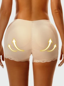 Women Padded Butt Lifter Shorts,Lace Shapewear Shorts With Butt Pads,Sexy Figure Shaping Seamless Tummy Control Panties - 杏色 - 查看 5