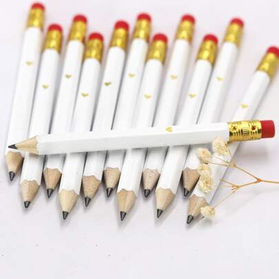 25 chiếc bút chì lá vàng hình trái tim mini kèm tẩy, bút chì golf lục giác HB mini 4 inch/10 cm kèm 1 gọt bút chì, quà tặng đám cưới (màu trắng)