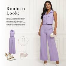 Elegant Women's Linen Vest And High-Waisted Pants Set - Lilac Purple - View 7