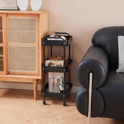 带双把手的滚动式储物架，多层零食架，可移动厨房落地式收纳架