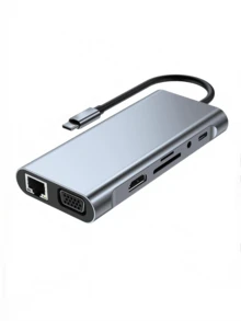 11合1 Type-C USB C 集线器，小巧多功能适配器，适用于笔记本电脑/平板电脑/智能手机，银色，生日和节日送给家人和朋友的优雅礼物 - 查看 11