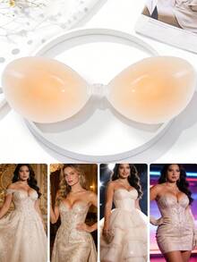 1 Women's Silicone Invisible Lifting Bra: Features A Self-Adhesive, Strapless Design With Strong Adhesion For A Natural Lift That Accentuates A Flattering Deep V-Neckline. Seamless, Invisible, And Comfortable To Wear, It's Perfect For Pairing With Backless Gowns, Spaghetti-Strap Tops, Bodysuits, Sheer Blouses, And Wedding Dresses. An Ideal Choice For Weddings, Formal Dinners, Cocktail Parties, Bridal Showers, And Travel.  Translated With DeepL.Com (Free Version) - Màu be - Xem 3