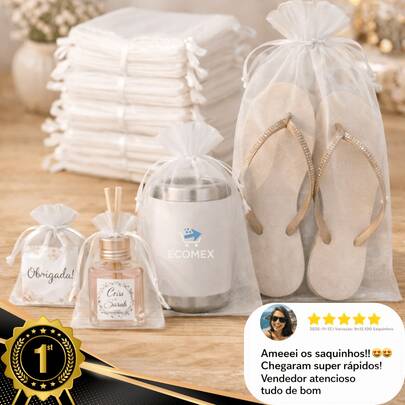 Kit 10/20/50/100 Un Saco Saquinho Organza 7x9 9x12 10x15 Branco Lembrancinhas Festa Casamento