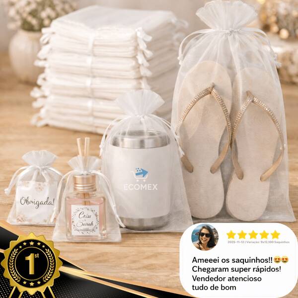 Kit 10/20/50/100 Un Saco Saquinho Organza 7x9 9x12 10x15 Branco Lembrancinhas Festa Casamento