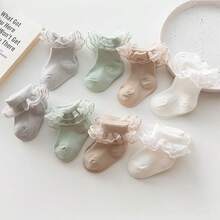 4pairs/Pack Children's Double Needle Comfortable Frilled Lace Cuff Ankle Socks, Loose Mouth For Newborn Baby Girls - Multicolor - View 14